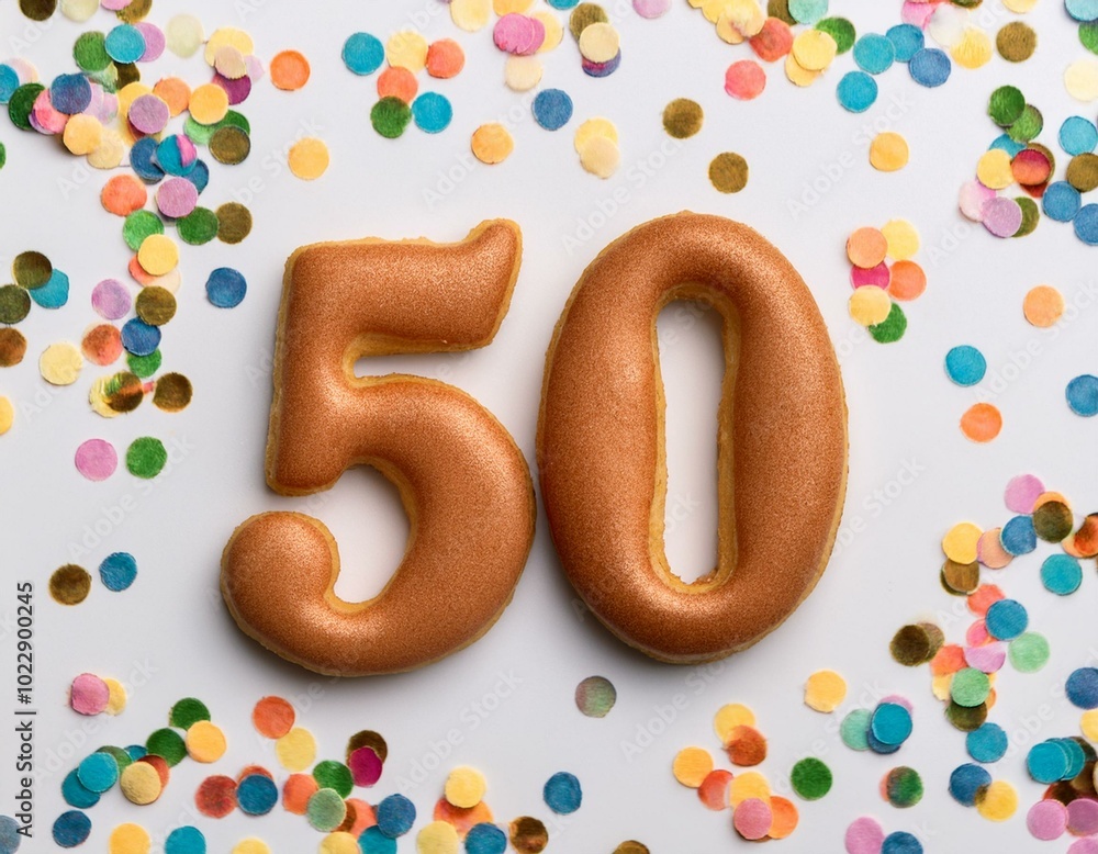 Decorated cookie, number 50, image for birthday or anniversary celebration Decorated cookie, number 50, image for birthday or anniversary celebration