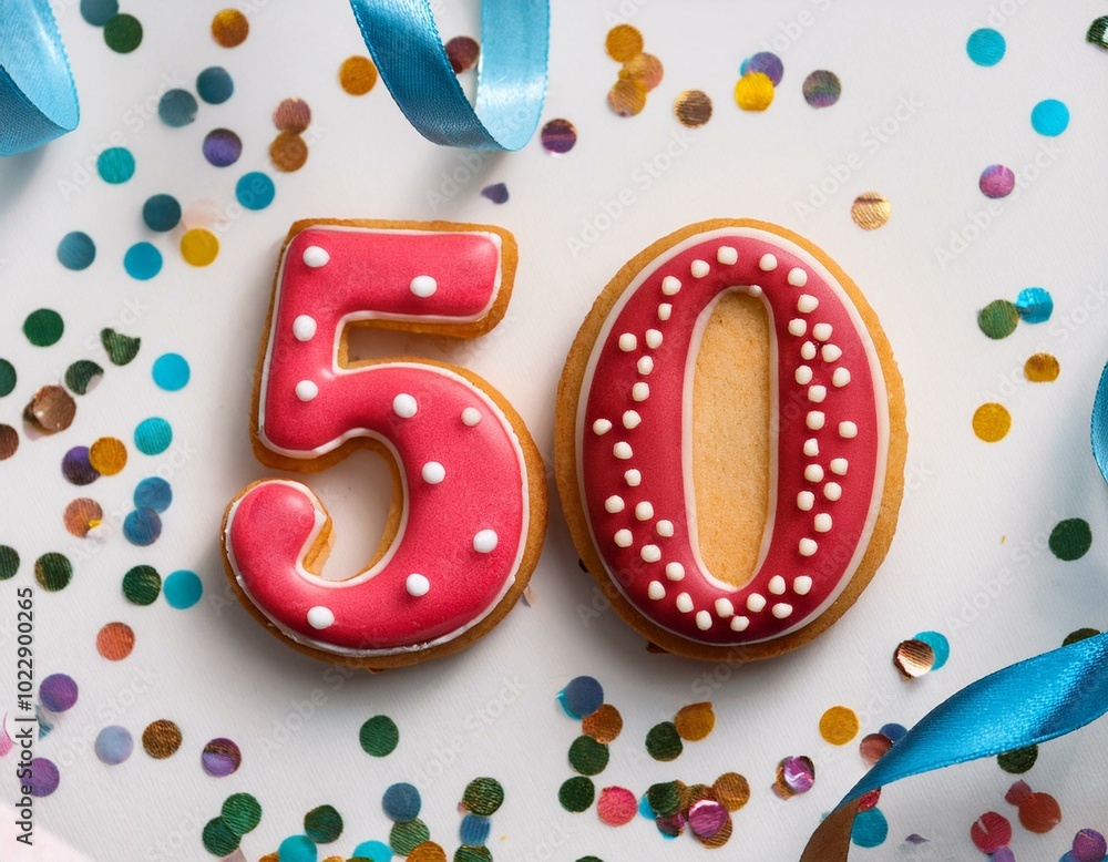 Decorated cookie, number 50, image for birthday or anniversary celebration Decorated cookie, number 50, image for birthday or anniversary celebration