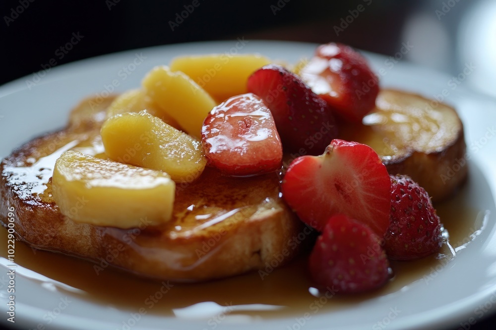 French toasts with fruit and maple syrup - generative ai French toasts with fruit and maple syrup - generative ai