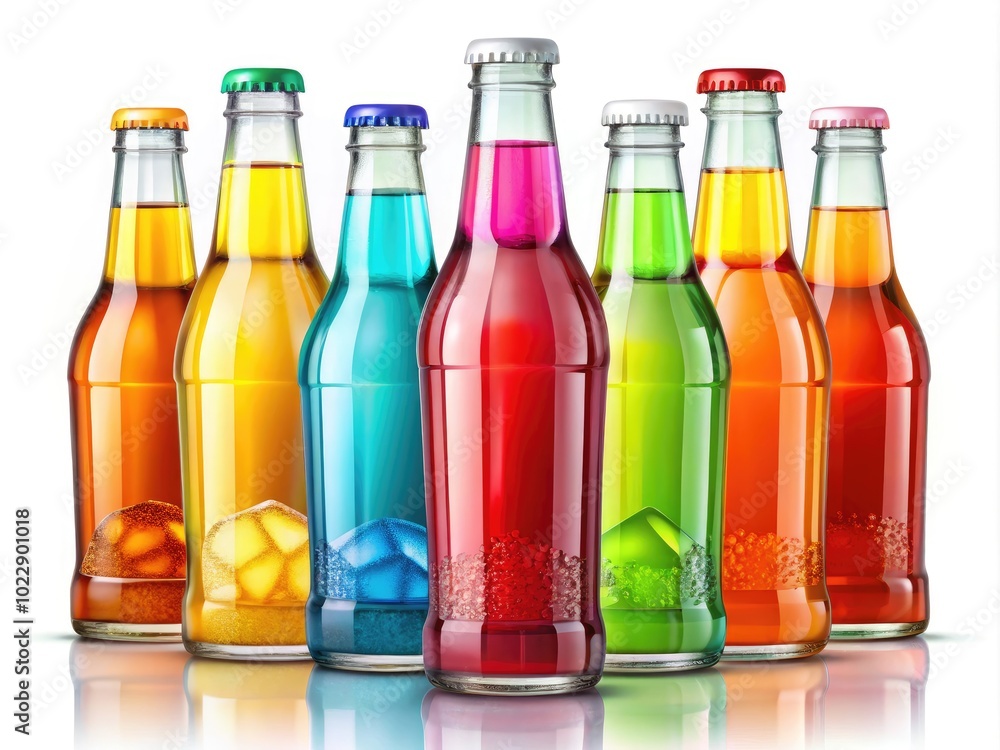 Vibrant Vector Illustration of Bottled Drinks in Various Shapes and Colors for Creative Projects Vibrant Vector Illustration of Bottled Drinks in Various Shapes and Colors for Creative Projects