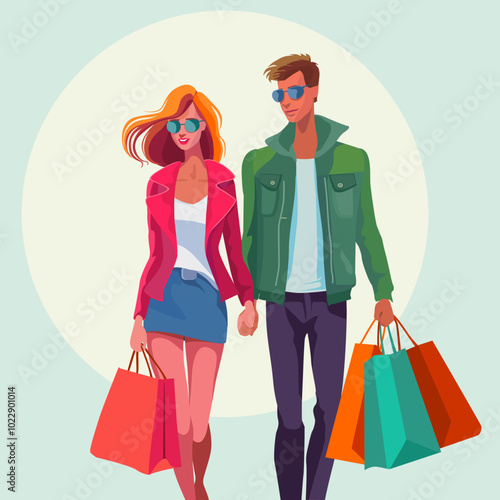 Cool couple walking with shopping bags