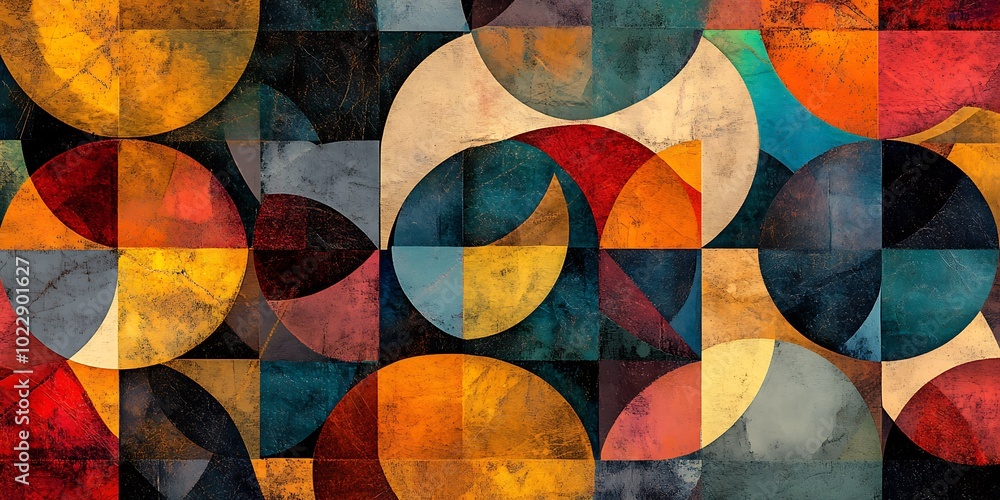 Fototapeta premium An intricate geometric tapestry of overlapping circles in bold contrasting colors
