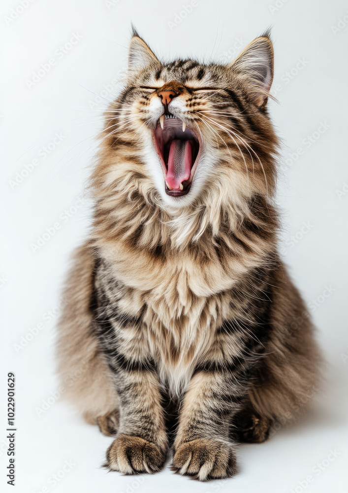 Playful Fluffy Cat Stretching Forward, Preparing for Action Playful Fluffy Cat Stretching Forward, Preparing for Action
