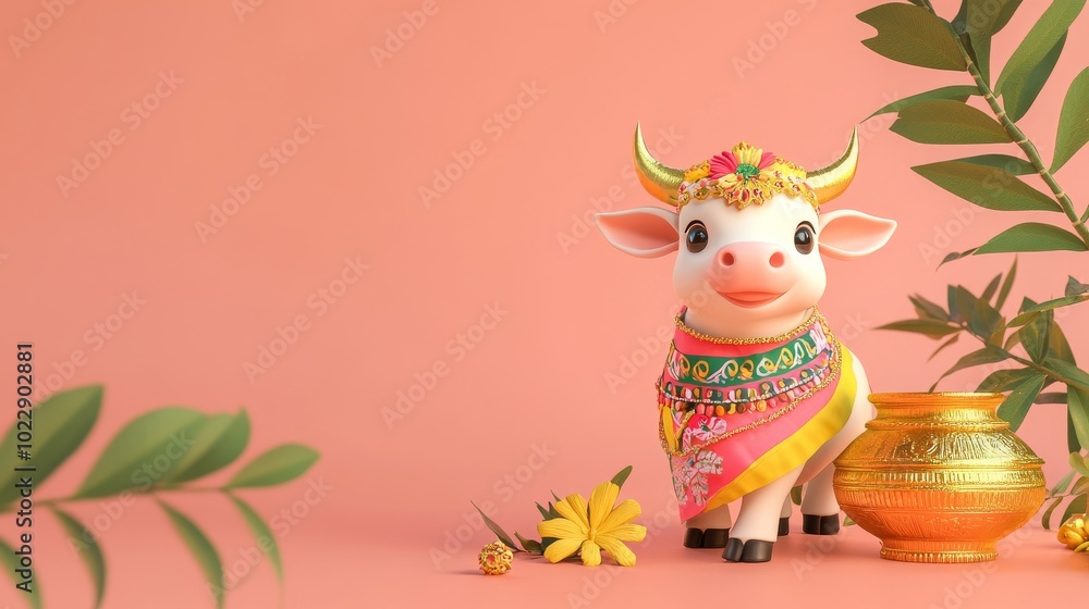 Naklejka premium This is a minimal concept for the happy Pongal festival celebration in India.