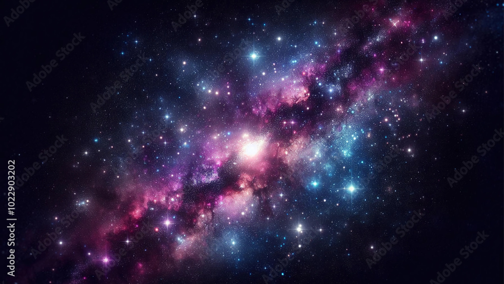Naklejka premium Colorful Starry Galaxy with Vibrant Nebulae and Shining Stars