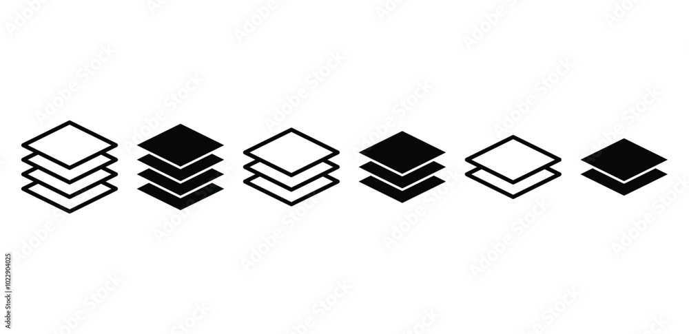 set of layers icon symbol sign vector design outline black fill illustration collection isolated set of layers icon symbol sign vector design outline black fill illustration collection isolated