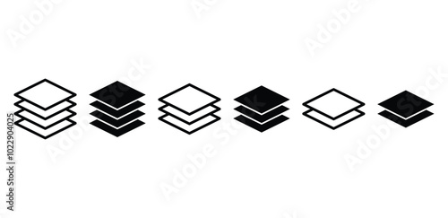 set of layers icon symbol sign vector design outline black fill illustration collection isolated