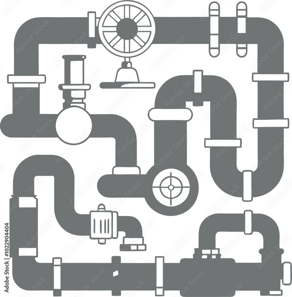Black and white water Pipe set line drawing outline editable stroke royalty free images, generated Ai Black and white water Pipe set line drawing outline editable stroke royalty free images, generated Ai