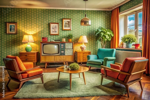 Vintage 1950s Television Sets in Retro Living Room with Classic Design and Nostalgic Charm