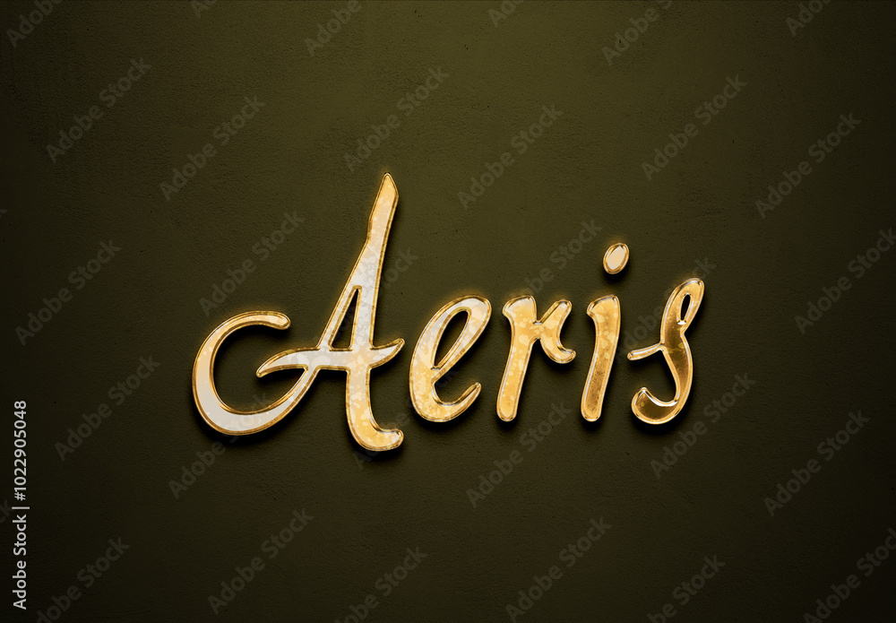 Old gold text effect of futuristic name Aeris with 3D glossy style Mockup. Old gold text effect of futuristic name Aeris with 3D glossy style Mockup.