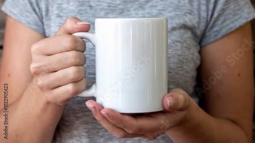 Woman Holding White Coffee Mug Mockup