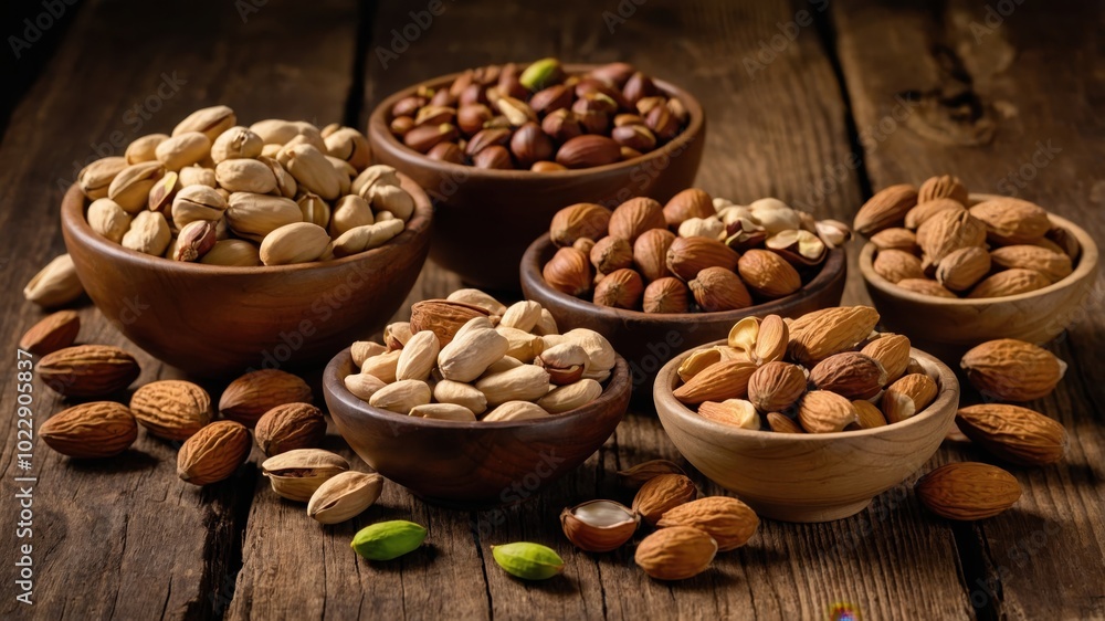 Different nuts in plates for health Different nuts in plates for health