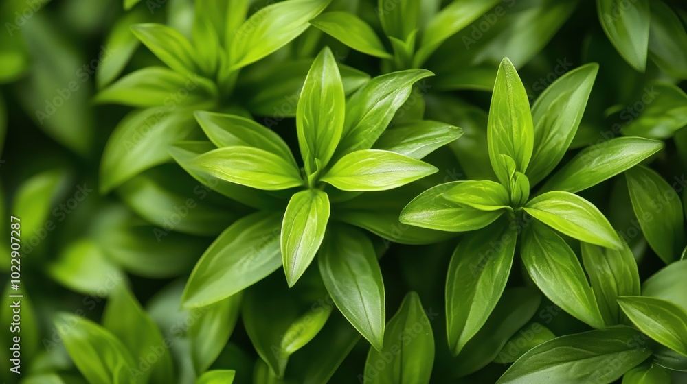 Obraz premium Lush green leaves, vibrant foliage, natural beauty