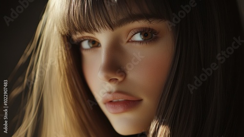 Portrait of a Young Woman with Long Brown Hair