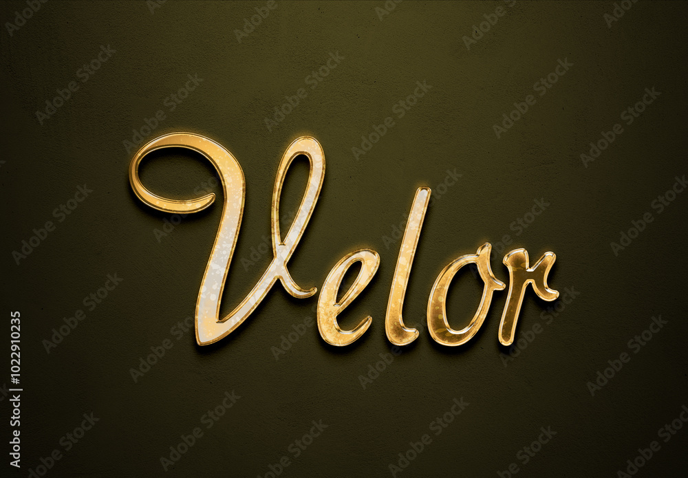 Old gold text effect of futuristic name Velor with 3D glossy style Mockup. Old gold text effect of futuristic name Velor with 3D glossy style Mockup.