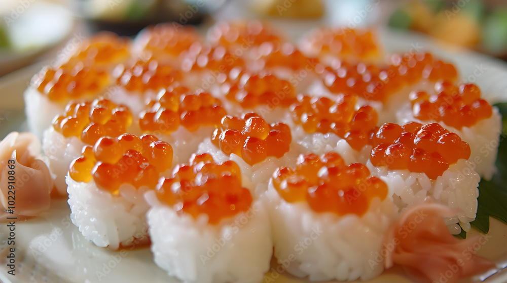 Exquisite Display of Traditional Japanese Ikura (Salmon Roe) Sushi Artistry and Culinary Delight Exquisite Display of Traditional Japanese Ikura (Salmon Roe) Sushi Artistry and Culinary Delight