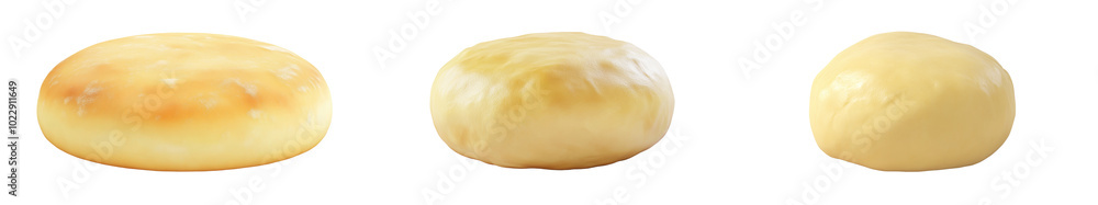 Soft, round cheese varieties displayed in row, isolated on a white background, transparent background. Soft, round cheese varieties displayed in row, isolated on a white background, transparent background.