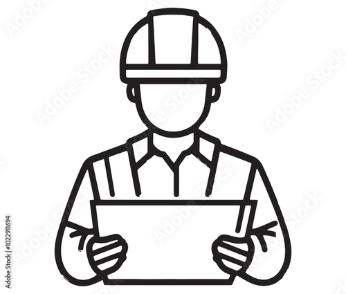 Worker with clipboard, Construction engineer, Engineer icon, Outline engineer vector