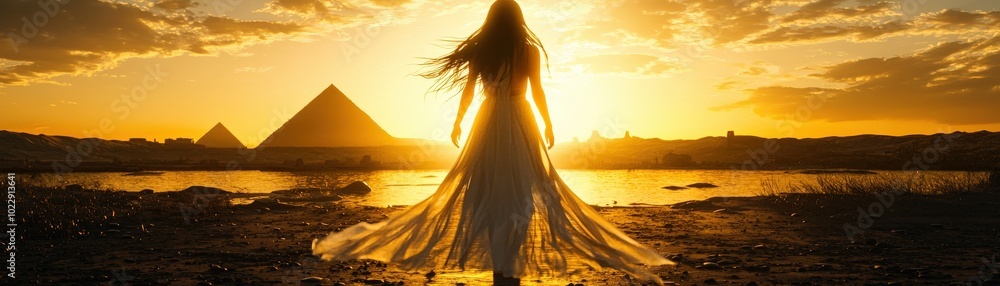 Enchanting 3D Illustration of a Woman at Sunset Enchanting 3D Illustration of a Woman at Sunset