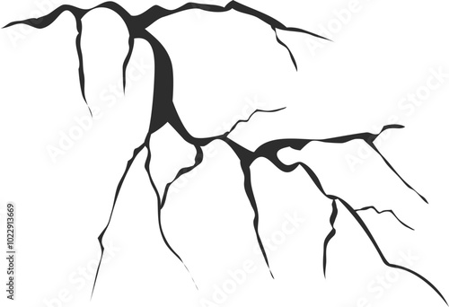 Cracked glass, wall, egg, fissures in ground top view. Concrete, crevices from disaster, surface from earthquake, Ruined breaked land surface doodle, hand drawn