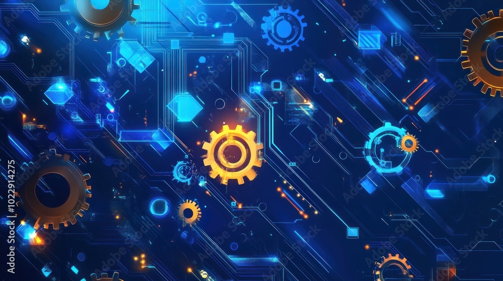 Obraz premium Abstract Technology Background: Circuit Board Gears