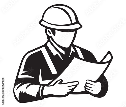Worker with clipboard, Construction engineer, Engineer icon, Outline engineer vector