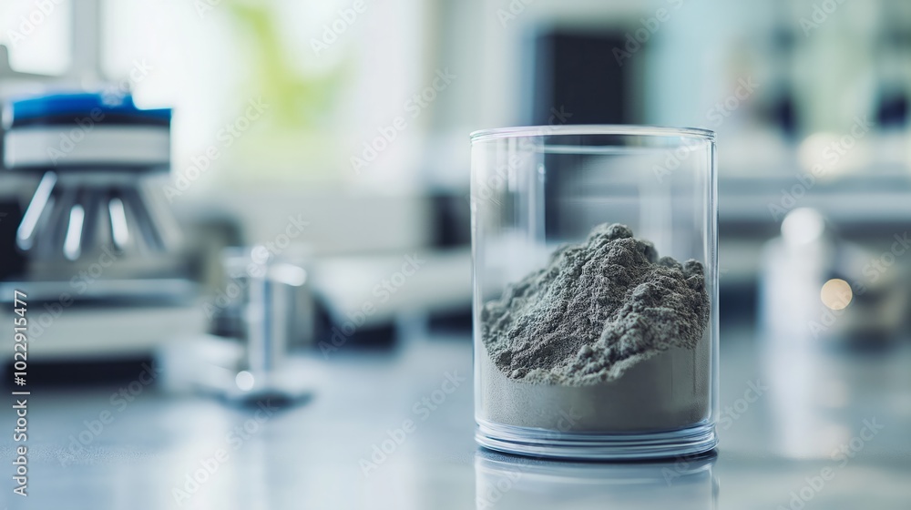 Gray Powder Sample in Lab Setting Gray Powder Sample in Lab Setting