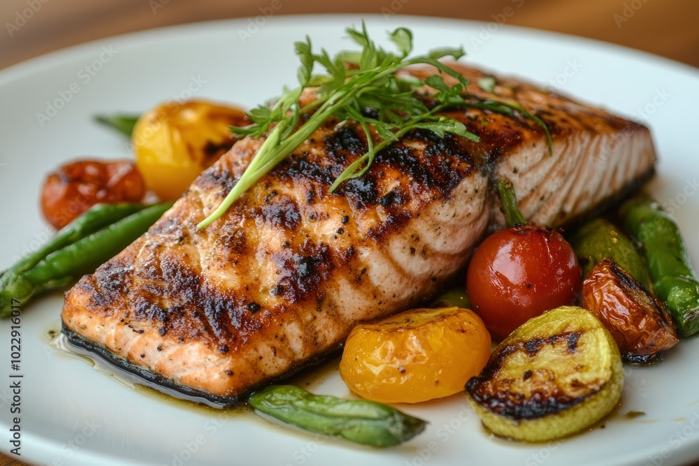 Grilled salmon and vegetables - generative ai Grilled salmon and vegetables - generative ai