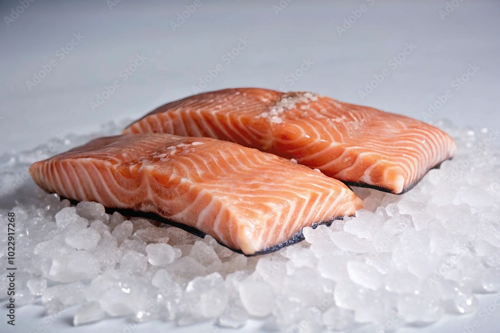Fresh and Chilled Salmon Fillets on Ice Showcasing Culinary Delights and Sea-to-Table Freshness Fresh and Chilled Salmon Fillets on Ice Showcasing Culinary Delights and Sea-to-Table Freshness