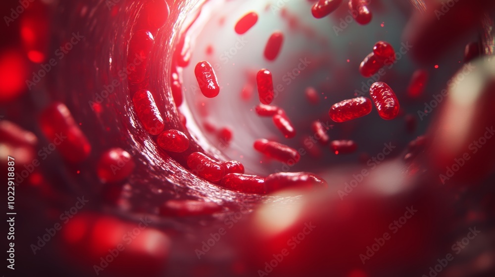 Red Blood Cells Flowing Through Blood Vessel 3D Medical Illustration Red Blood Cells Flowing Through Blood Vessel 3D Medical Illustration