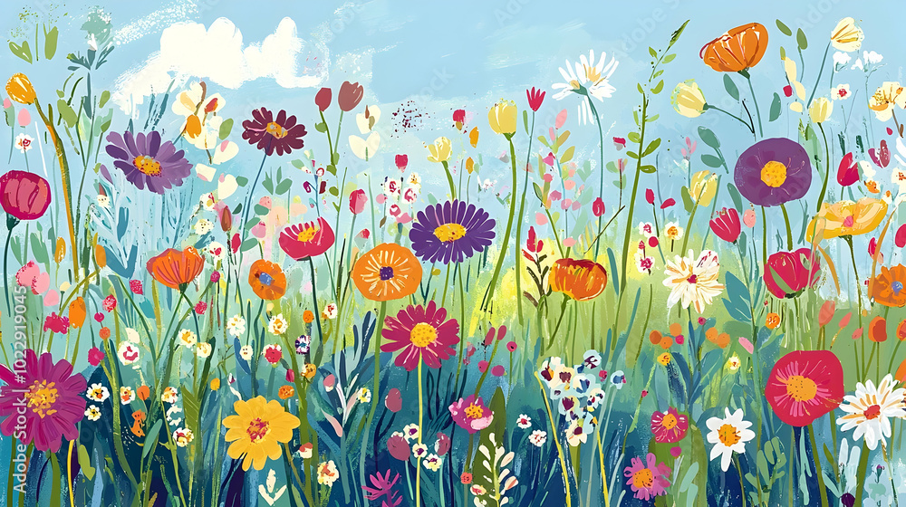 Fototapeta premium illustration of a field of flowers