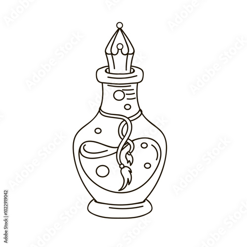 Hand drawn potion in a glass bottle