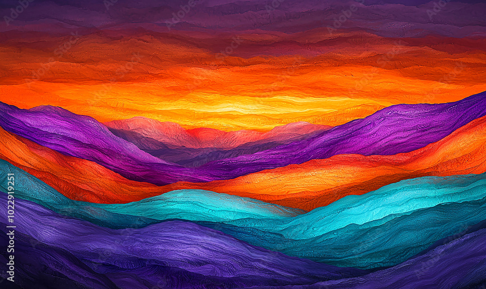 Surreal sunrise, landscape painting
