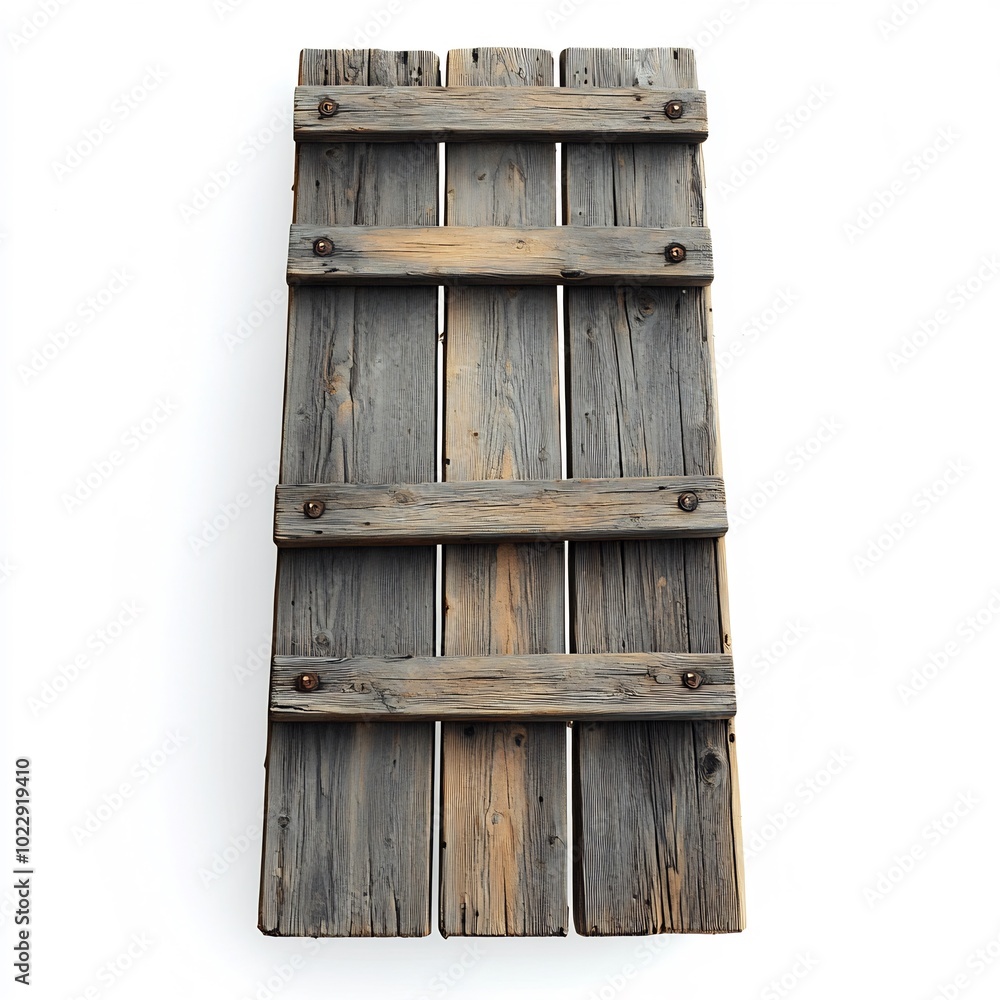 A wooden bridge with weathered planks, top-down view, with a clean white background A wooden bridge with weathered planks, top-down view, with a clean white background