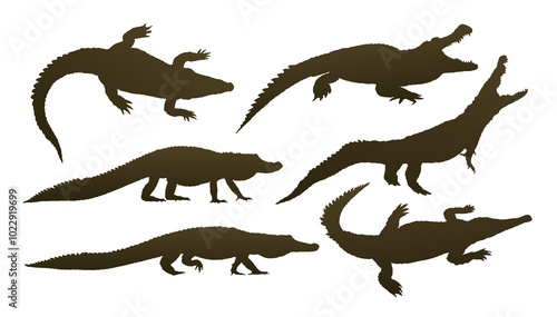 Set silhouettes of large crocodiles.