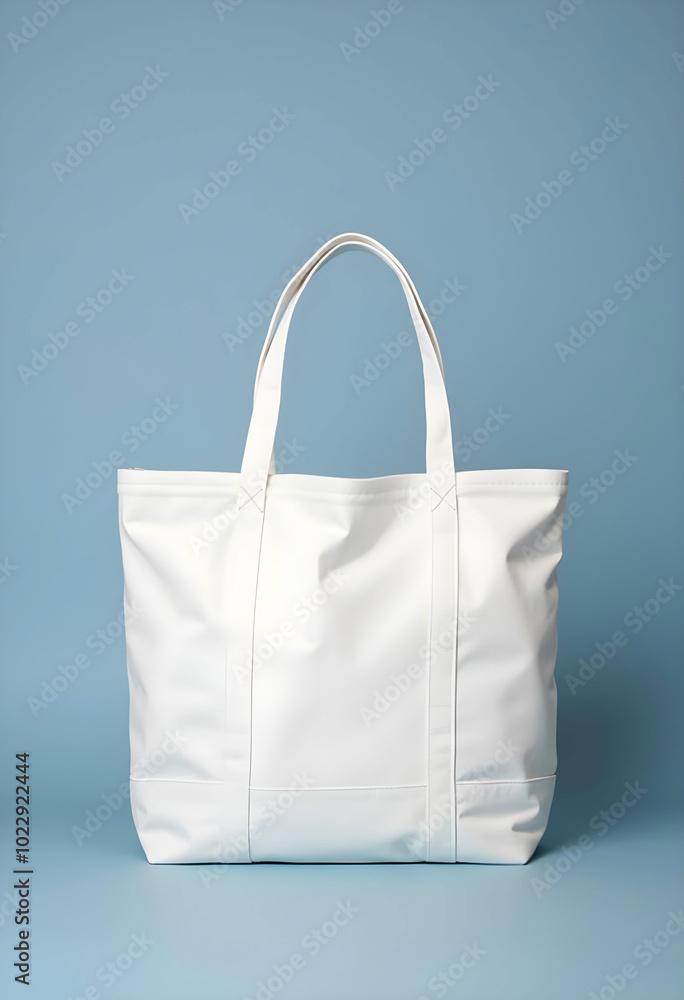 White Fabric bag with clean gray blue background. White Fabric bag with clean gray blue background.