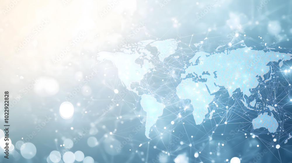 A light blue background with a digital world map and global network connections, representing the concept of international business or connectivity Generative AI A light blue background with a digital world map and global network connections, representing the concept of international business or connectivity Generative AI