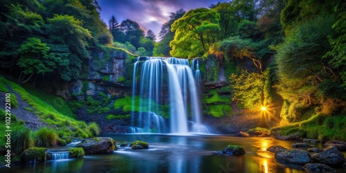 Majestic Waterfall Cascading Through Lush Greenery in the Scenic Landscapes of the UK