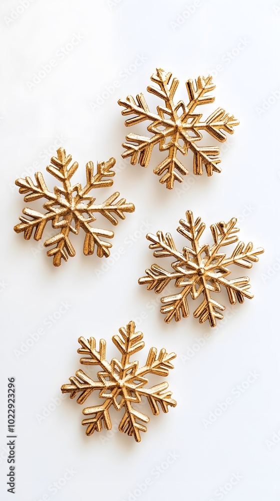 Golden snowflake ornaments on a white background Golden snowflake ornaments on a white background