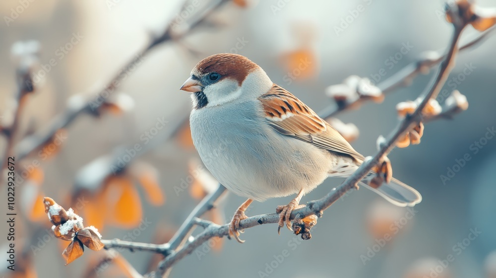 A serene moment, small bird finds tranquility perched on tree branch A serene moment, small bird finds tranquility perched on tree branch