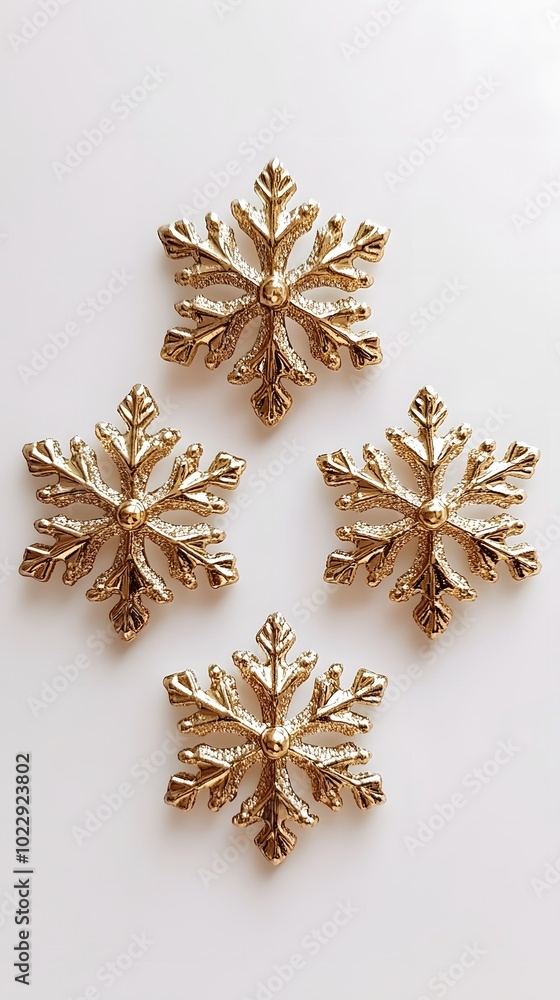 Golden snowflake ornaments on a white background Golden snowflake ornaments on a white background