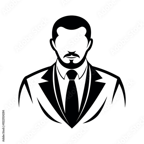 
black contour icon, silhouette, logo, symbol of a male businessman, in a business suit