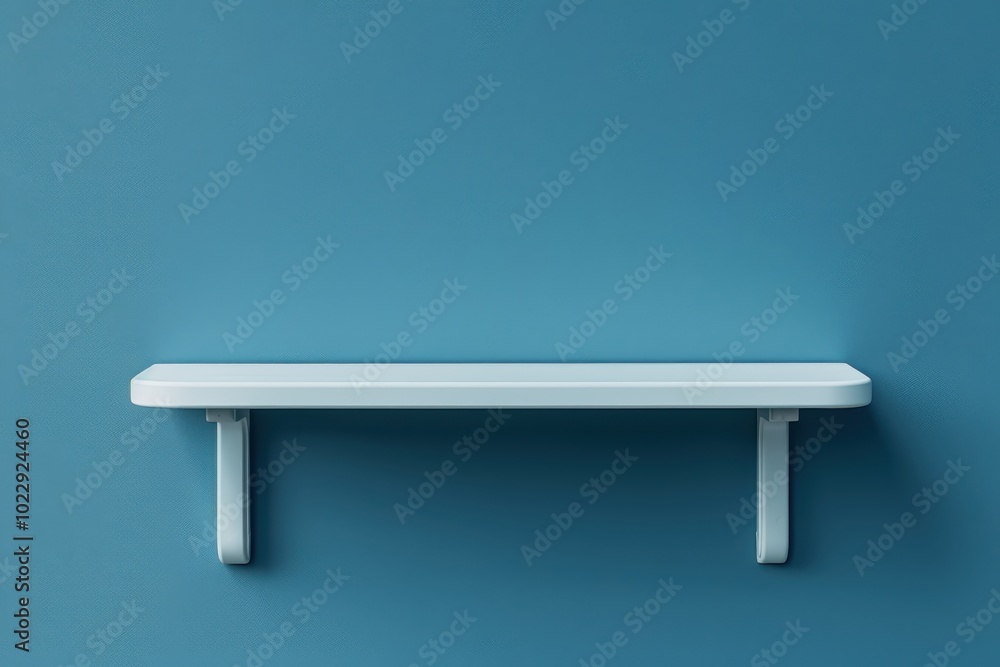 Modern wall shelf against a blue background in a minimalist interior setting Modern wall shelf against a blue background in a minimalist interior setting