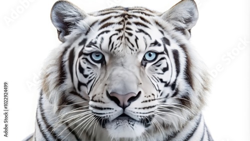 Majestic White Tiger on a Pure White Background Showcasing Its Stunning Features and Striking Eyes