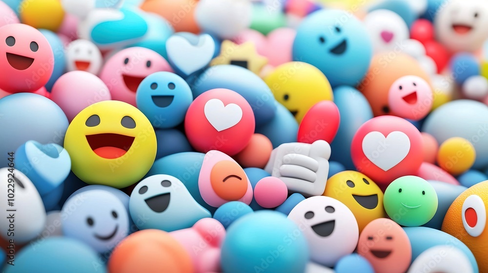 A vibrant and visually dynamic advertisement poster showcasing a collage of popular emojis interspersed with various social media reaction icons. The design features a blurred background of digital A vibrant and visually dynamic advertisement poster showcasing a collage of popular emojis interspersed with various social media reaction icons. The design features a blurred background of digital