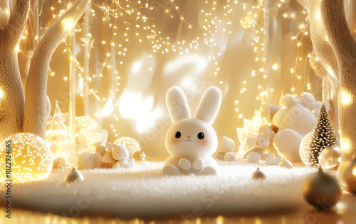 Baby s room with a gentle Christmas glow, fairy lights and soft toys, 3D illustration photo