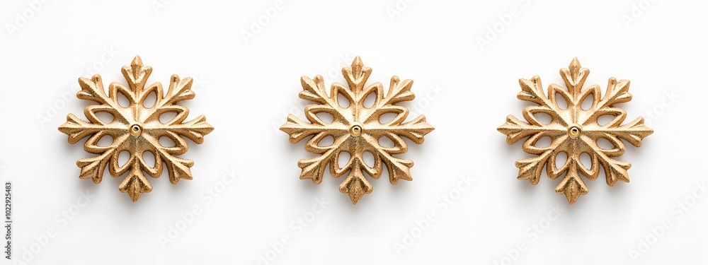 Golden snowflake ornaments on a white background Golden snowflake ornaments on a white background
