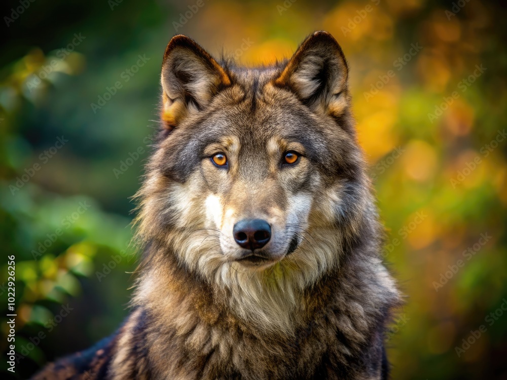 Majestic Wolf in Natural Habitat: Captivating Portrait of a Wild Canine in the Forest Landscape Majestic Wolf in Natural Habitat: Captivating Portrait of a Wild Canine in the Forest Landscape