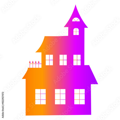 Halloween Haunted House Silhouette with Gradient Color Design. Vector Illustration.