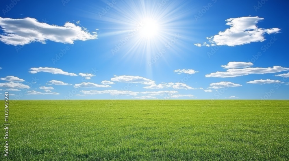 Obraz premium Sunkissed green field stretching under a vast blue sky